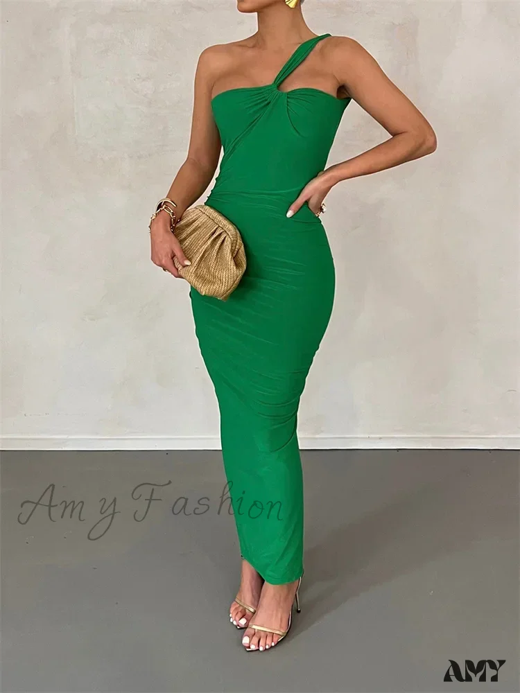 Amy Fashion - Sexy Backless Ruched  Women Sleeveless Single Strap Off Shoulder Bodycon Party Club  Female Vestidos - Image 8