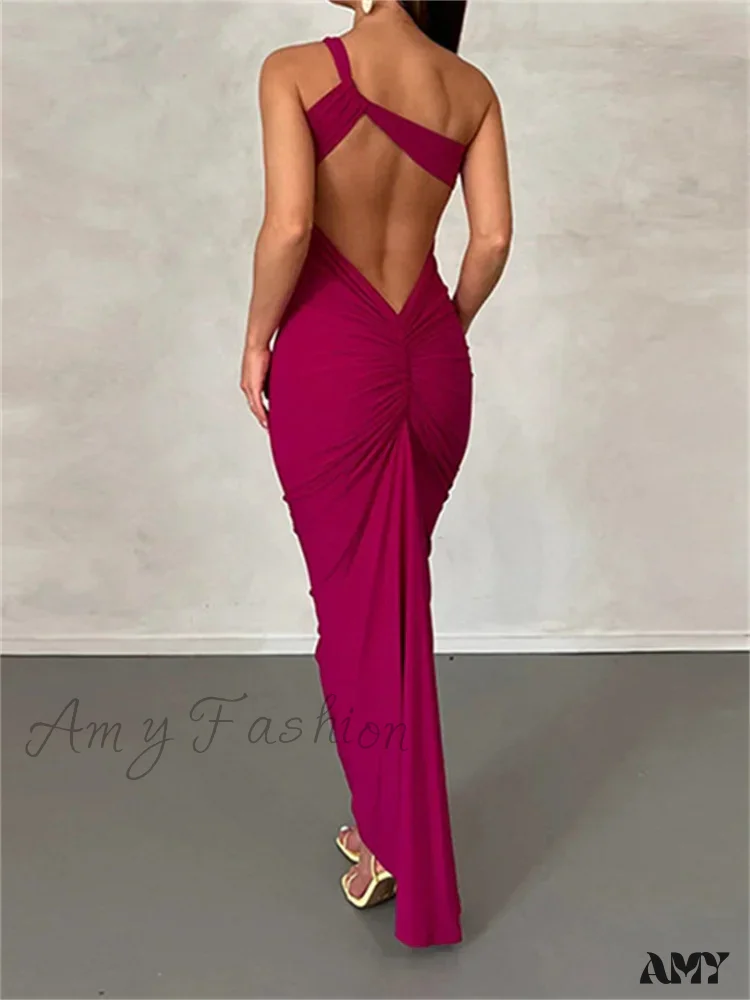 Amy Fashion - Sexy Backless Ruched  Women Sleeveless Single Strap Off Shoulder Bodycon Party Club  Female Vestidos - Image 9