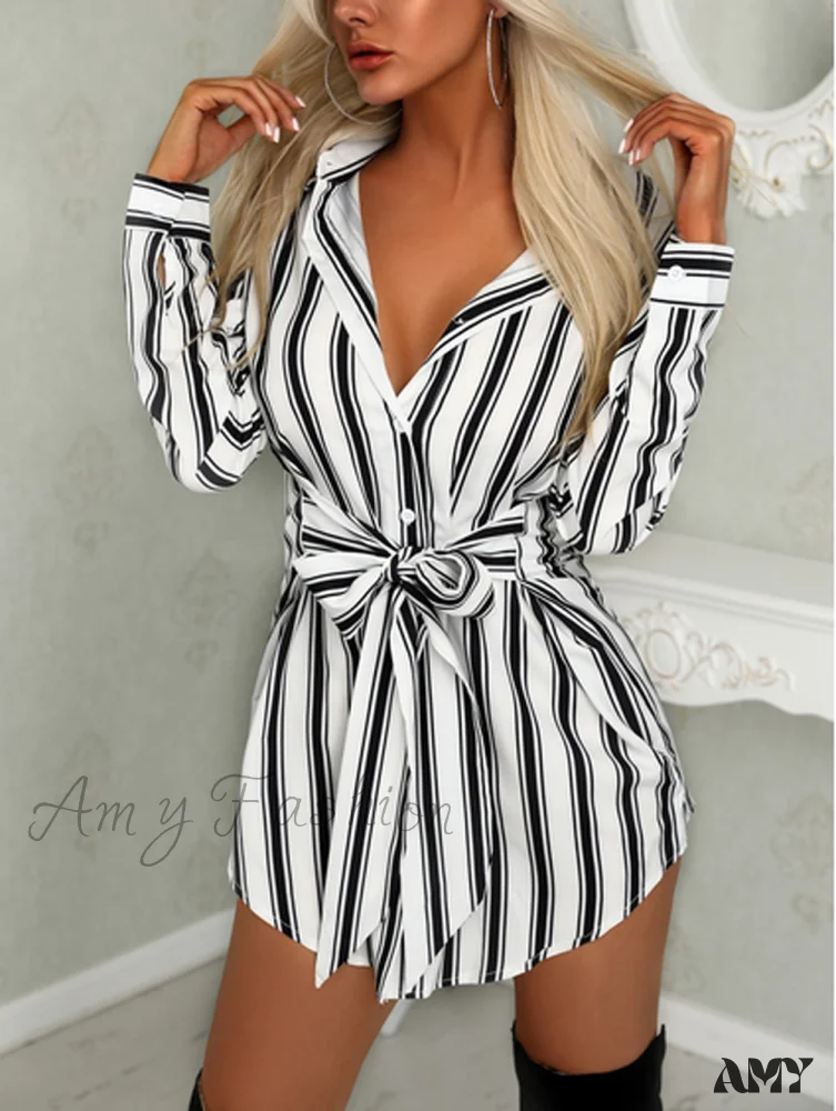 Amy Fashion - Sexy Bandage Shirt Dress - Image 3
