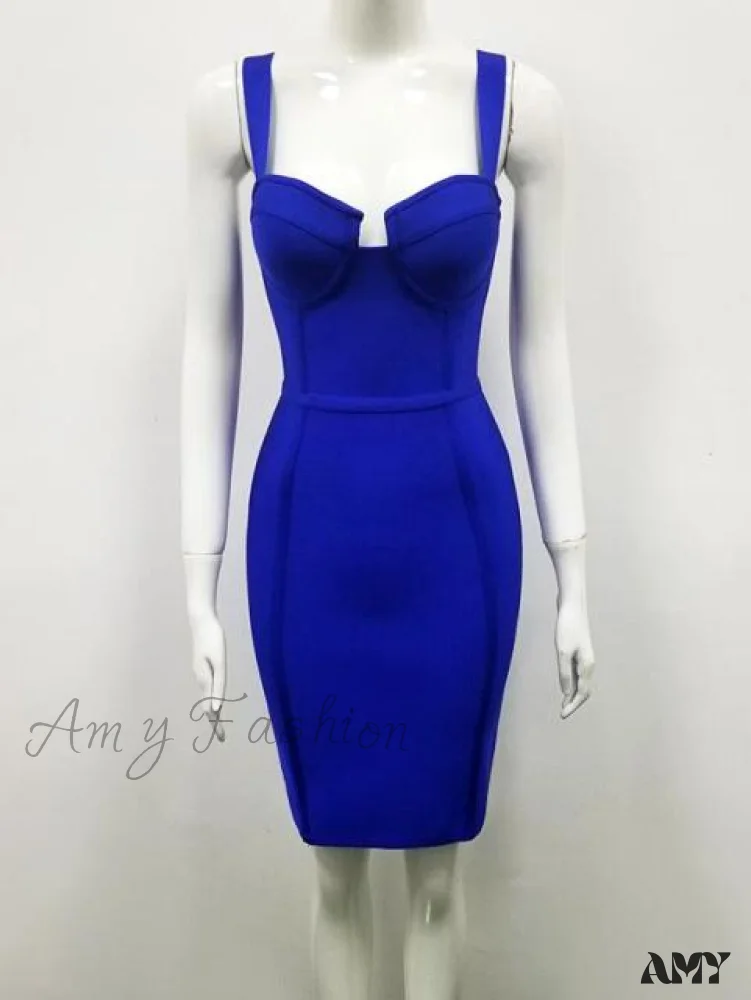 Amy Fashion - Sexy Blue Yellow Black Rayon Bandage Dress - Image 3