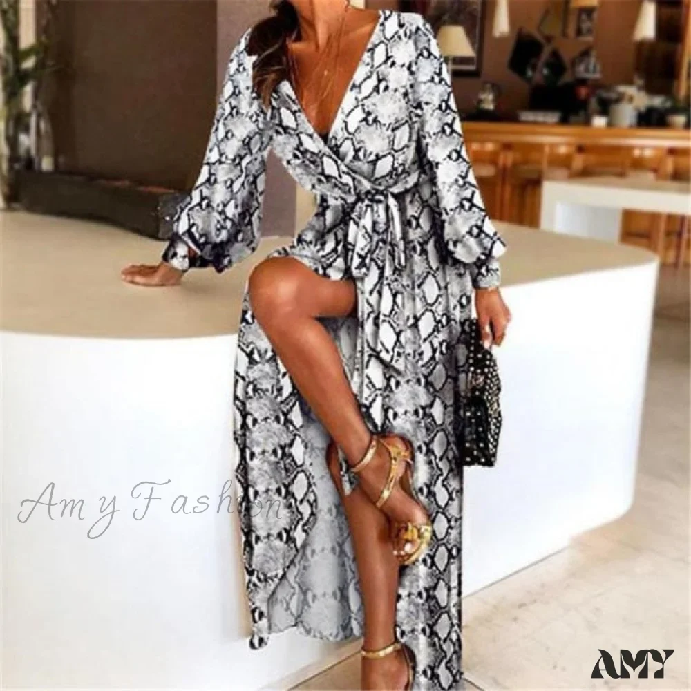 Amy Fashion - Sexy Glitter Deep V Neck Print Party Dress - Image 2