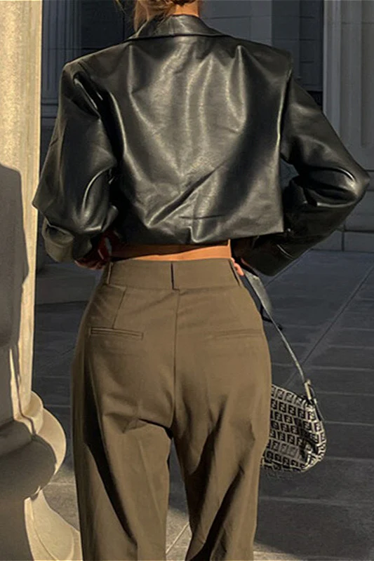 Sexy Crop Single-Breasted Biker Jacket - Image 3