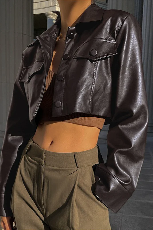 Sexy Crop Single-Breasted Biker Jacket - Image 6