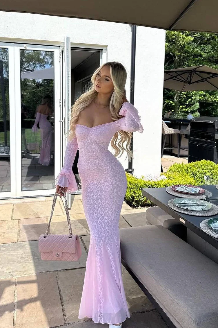 Sexy Flared Sleeve Mesh Lace Mermaid Party Dress - Image 7
