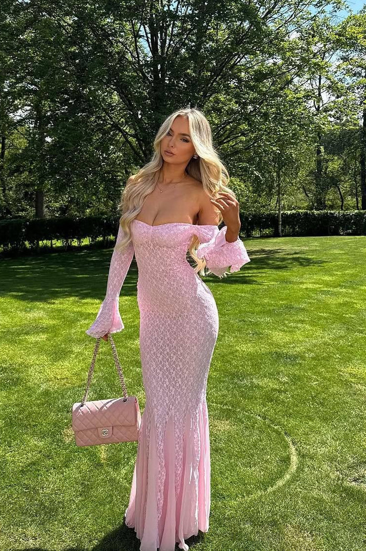 Sexy Flared Sleeve Mesh Lace Mermaid Party Dress - Image 8