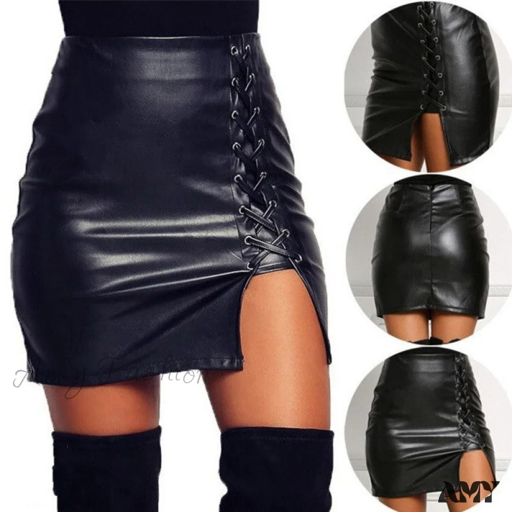 Amy Fashion - Sexy Girls Black PU Leather Mini Skirts - Image 5