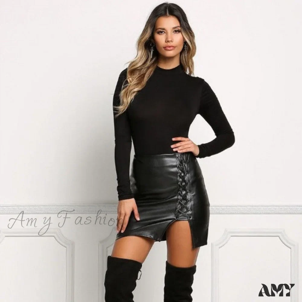 Amy Fashion - Sexy Girls Black PU Leather Mini Skirts - Image 6