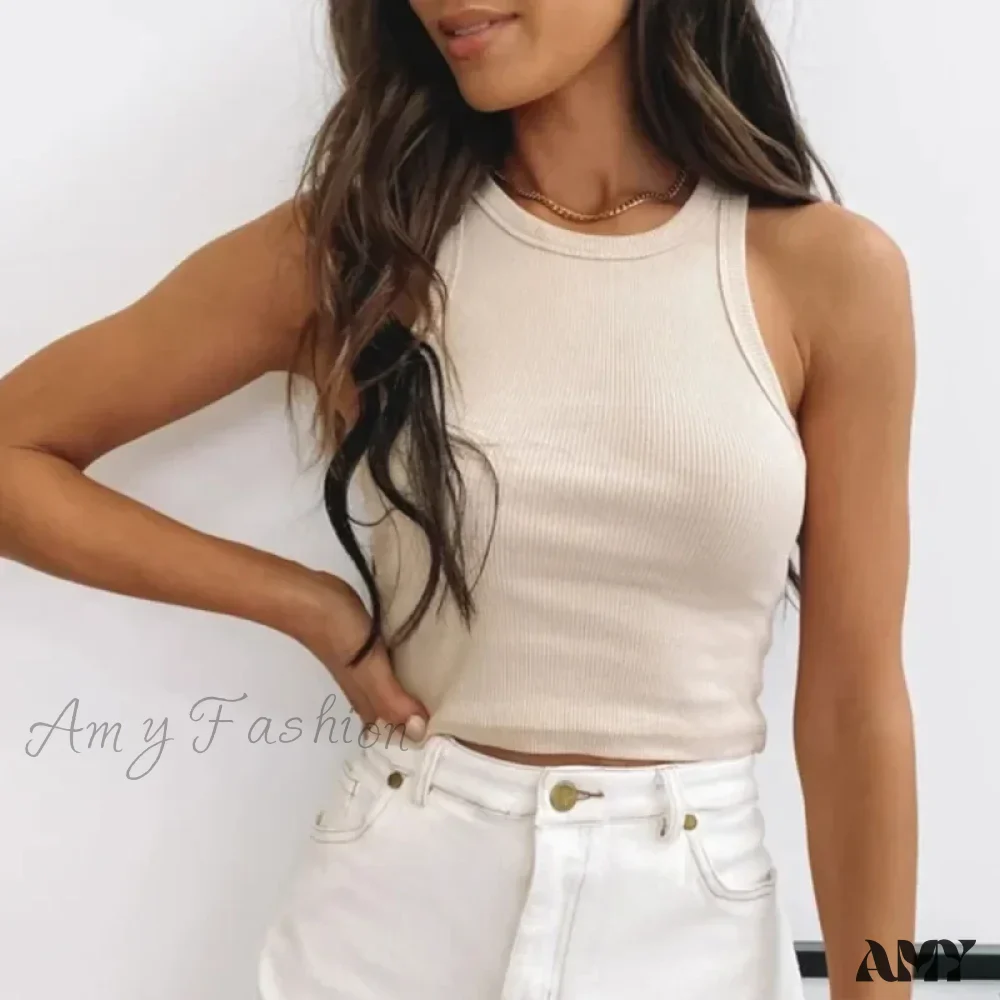 Sexy Harajuku Female Off Shoulder Knitted Khaki White Summer Crop Top - Image 7