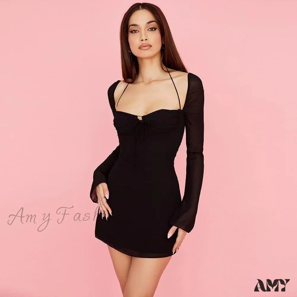 Amy Fashion - Sexy Hollow Out Long Sleeve Elegant Bodycon Dresses - Image 14