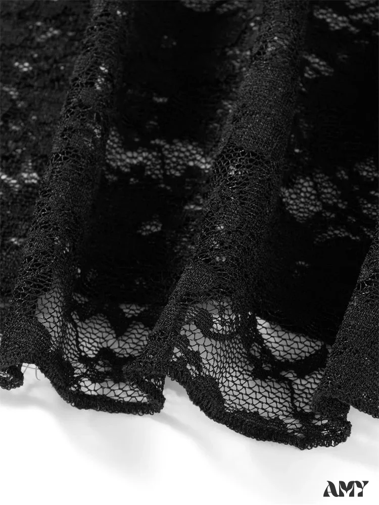 Amy Fashion - Sexy Lace Flower Crop Tops Long Sleeve Mesh See-Through Slim Fit T-shirts - Image 5