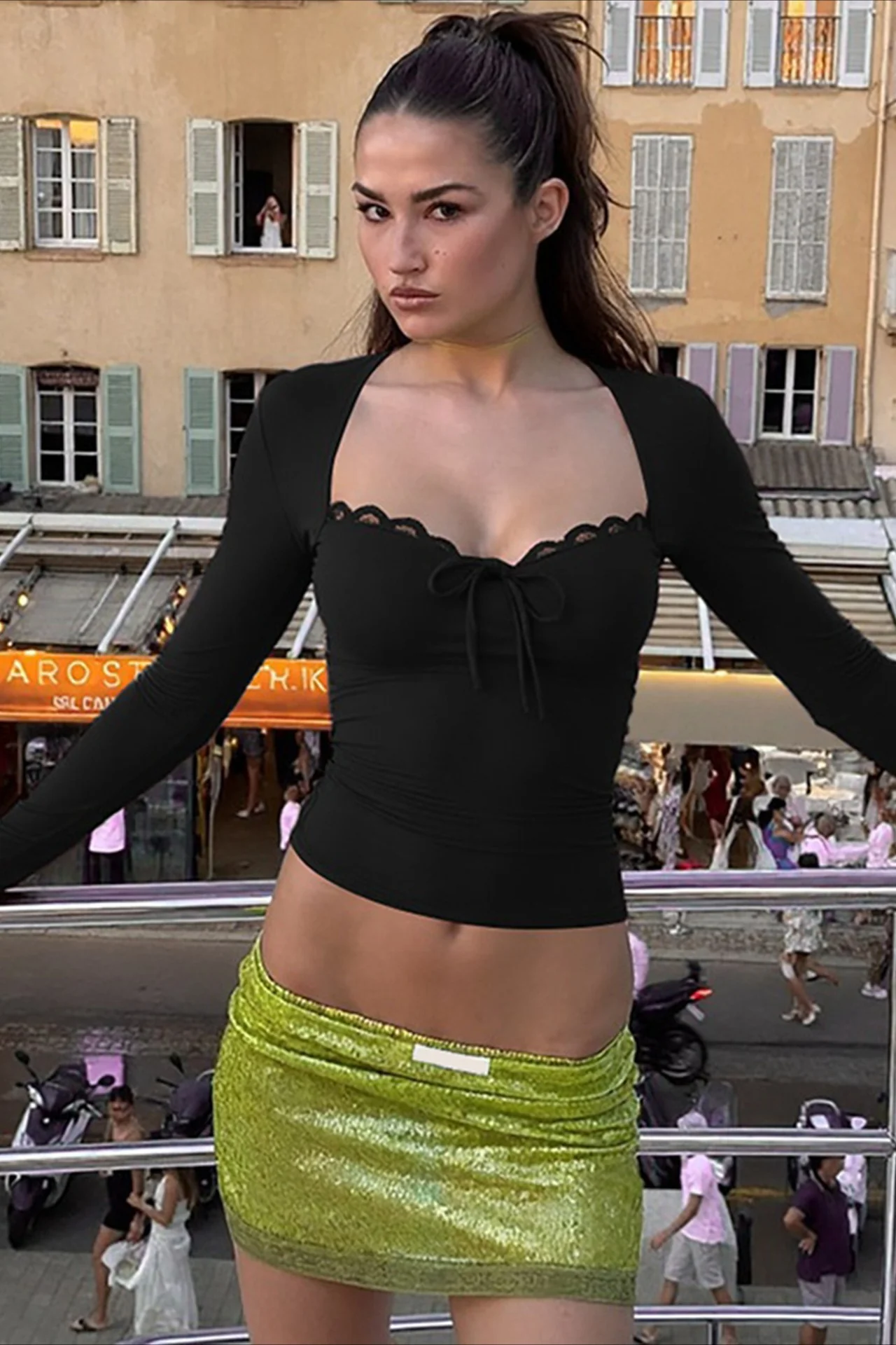 Sexy Lace Patchwork Slim Long Sleeve Base Layer - Image 6