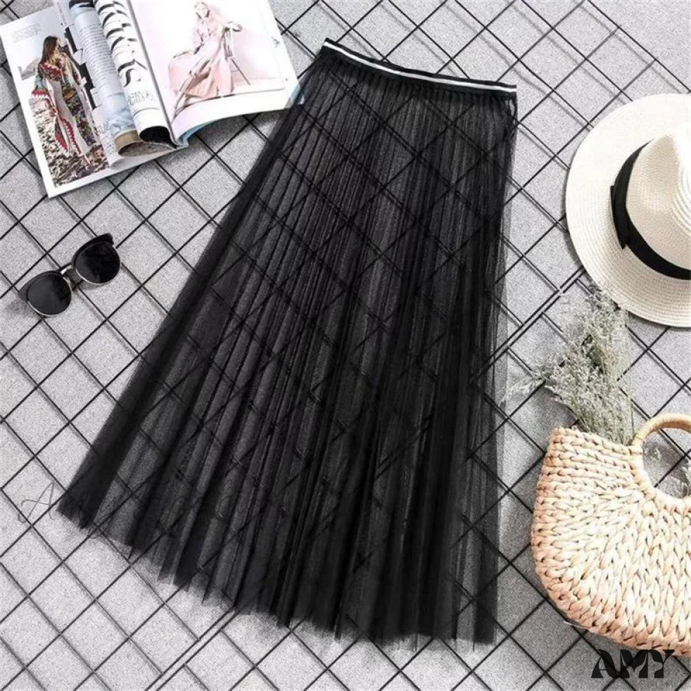 Amy Fashion - Sexy Mesh Lace Transparent Long Tulle Skirt - Image 12