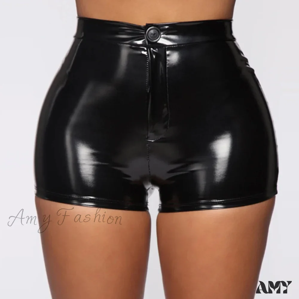 Amy Fashion - Sexy Nightclub Costumes PU Leather Shorts - Image 3