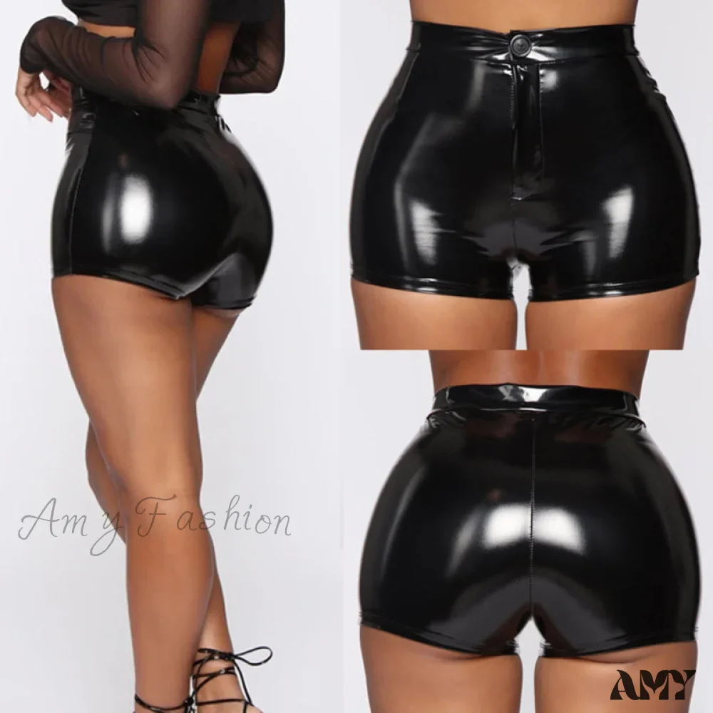 Amy Fashion - Sexy Nightclub Costumes PU Leather Shorts - Image 4
