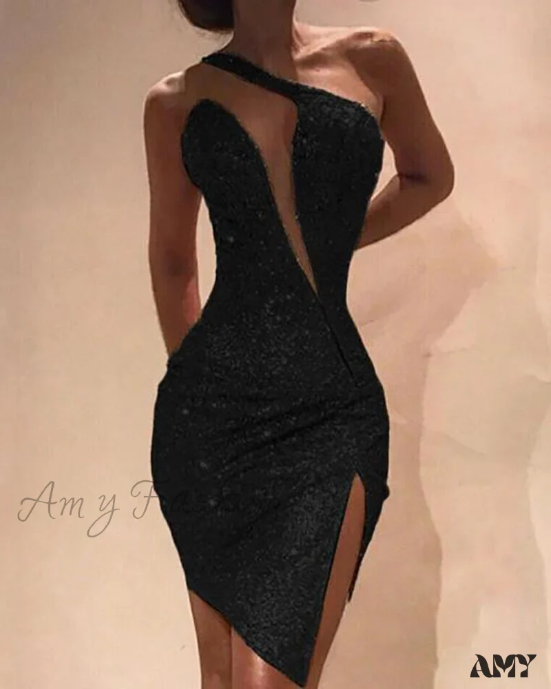 Amy Fashion - One Shoulder Cut Out Slit Bodycon Sequin Dress - Image 9