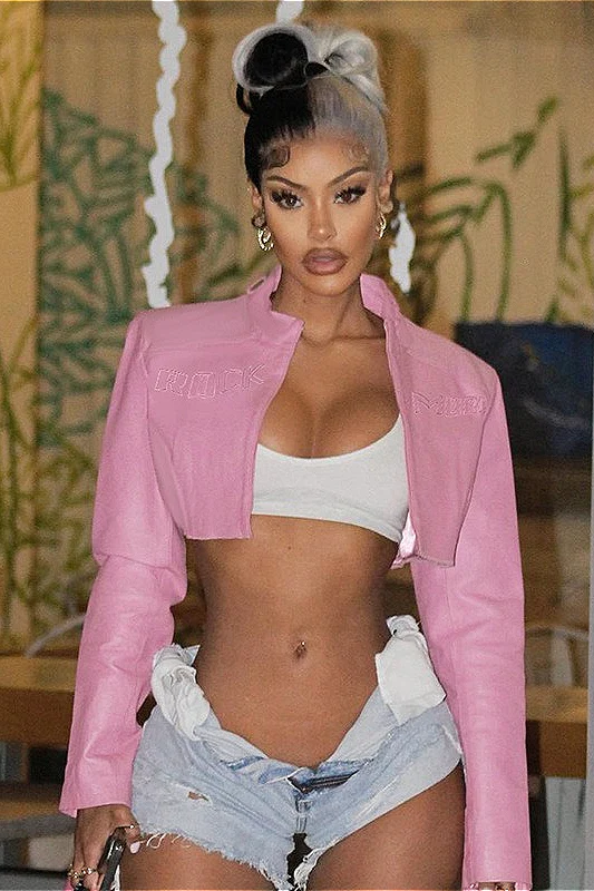 Sexy Pink Moto Varsity Jacket - Image 3