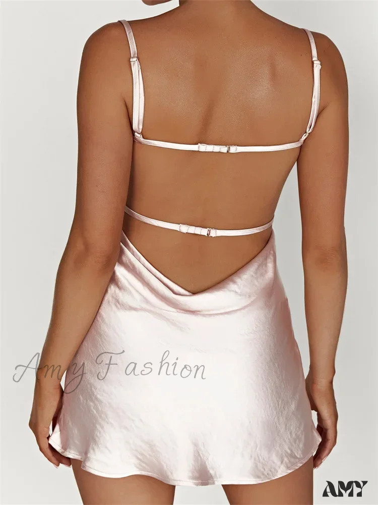 Amy Fashion - Sexy Sleeveless Strap Patchwork Hollow Out Backless Mini Dress - Image 6