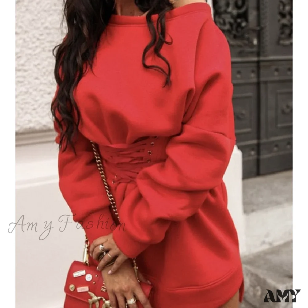 Amy Fashion - Sexy Slim High Waist Lace Up Mini Dress - Image 12
