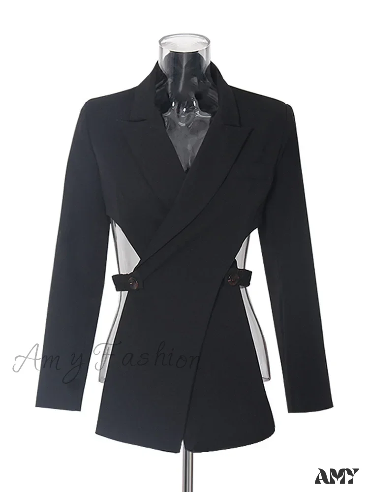 Sexy Slimming Hollow Out Notched Collar Long Sleeve Crisscross Casual Front Fashion Blazer - Image 4