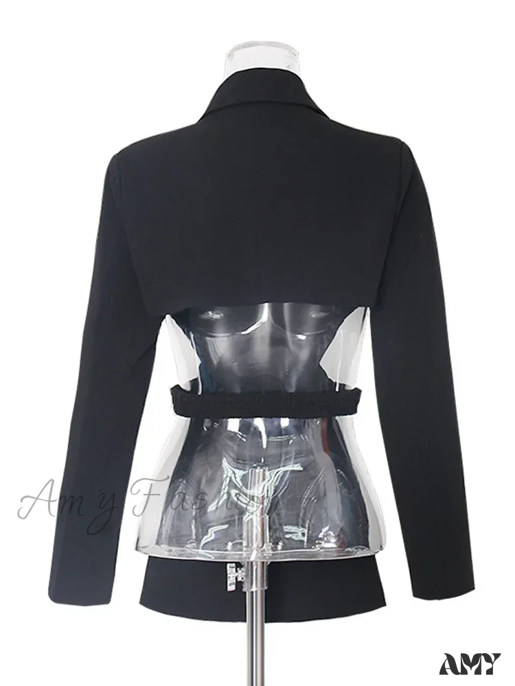Sexy Slimming Hollow Out Notched Collar Long Sleeve Crisscross Casual Front Fashion Blazer - Image 5