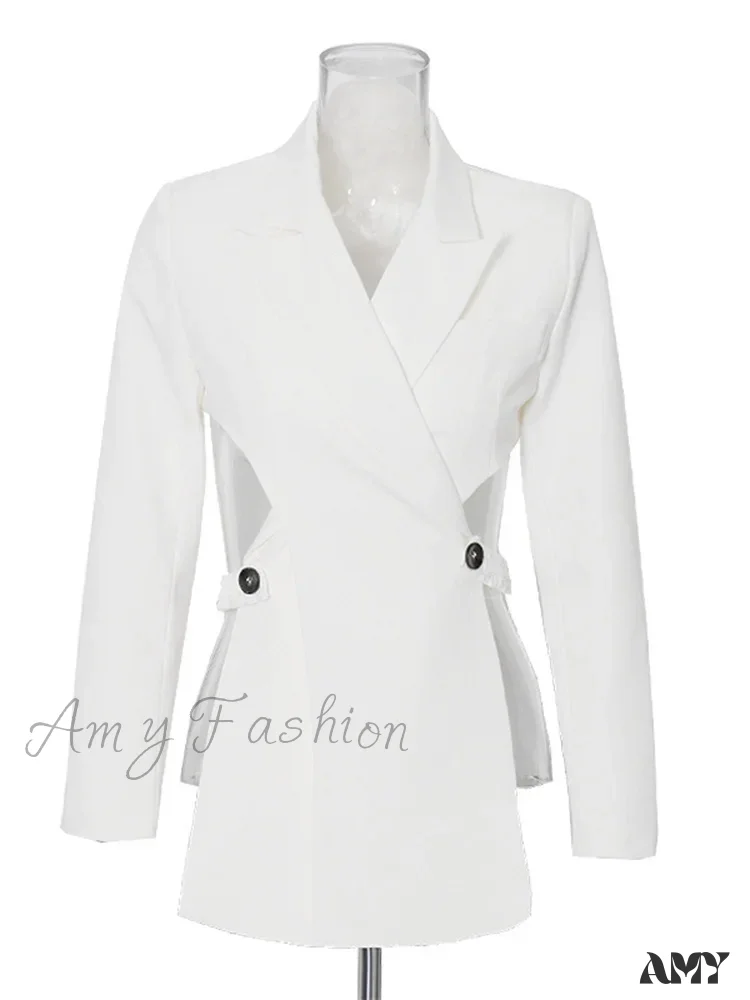 Sexy Slimming Hollow Out Notched Collar Long Sleeve Crisscross Casual Front Fashion Blazer - Image 6