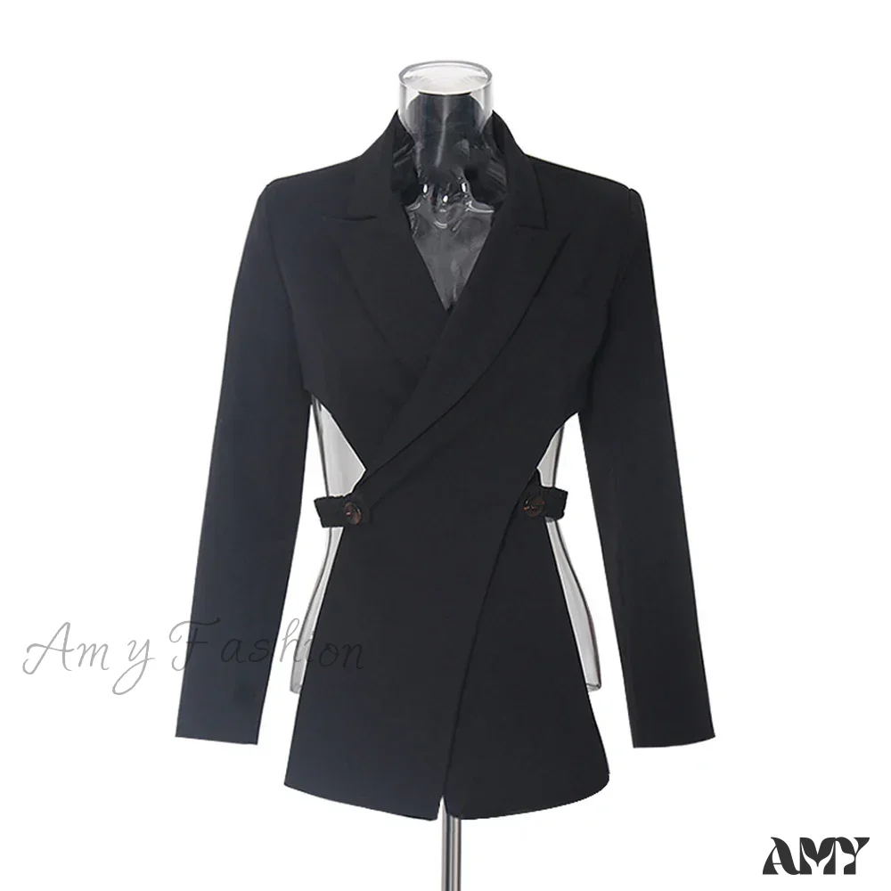 Sexy Slimming Hollow Out Notched Collar Long Sleeve Crisscross Casual Front Fashion Blazer - Image 7