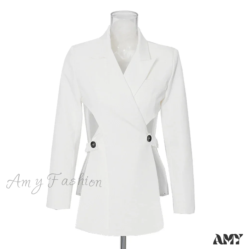 Sexy Slimming Hollow Out Notched Collar Long Sleeve Crisscross Casual Front Fashion Blazer - Image 8