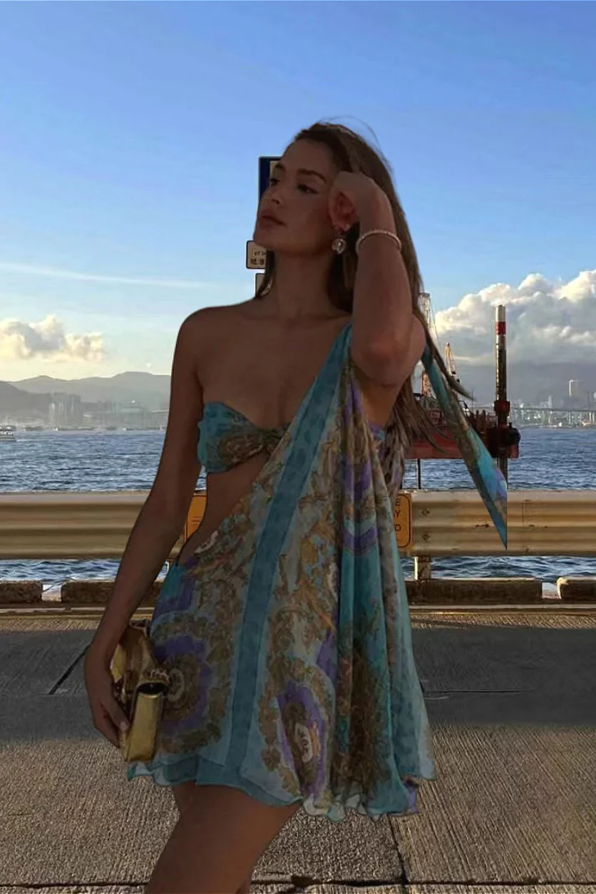 Sexy Sloped Shoulder Cutout Bodycon Party Dress - Image 10