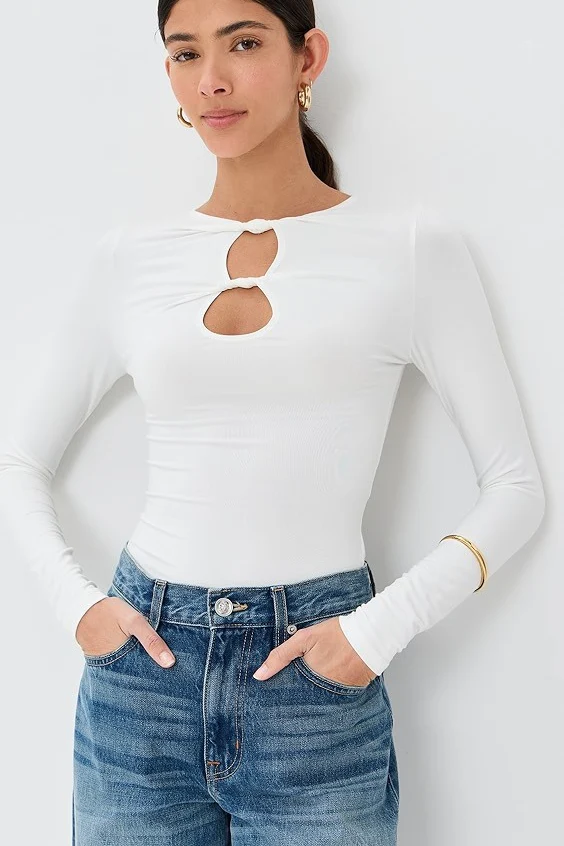 Sexy Solid Cutout Long Sleeve Fitted Base Layer - Image 11