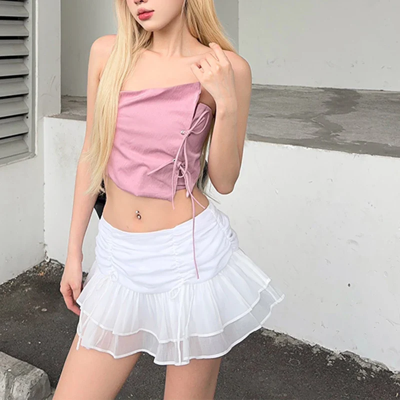Sexy Solid Perspective Pleated Skirt - Image 3