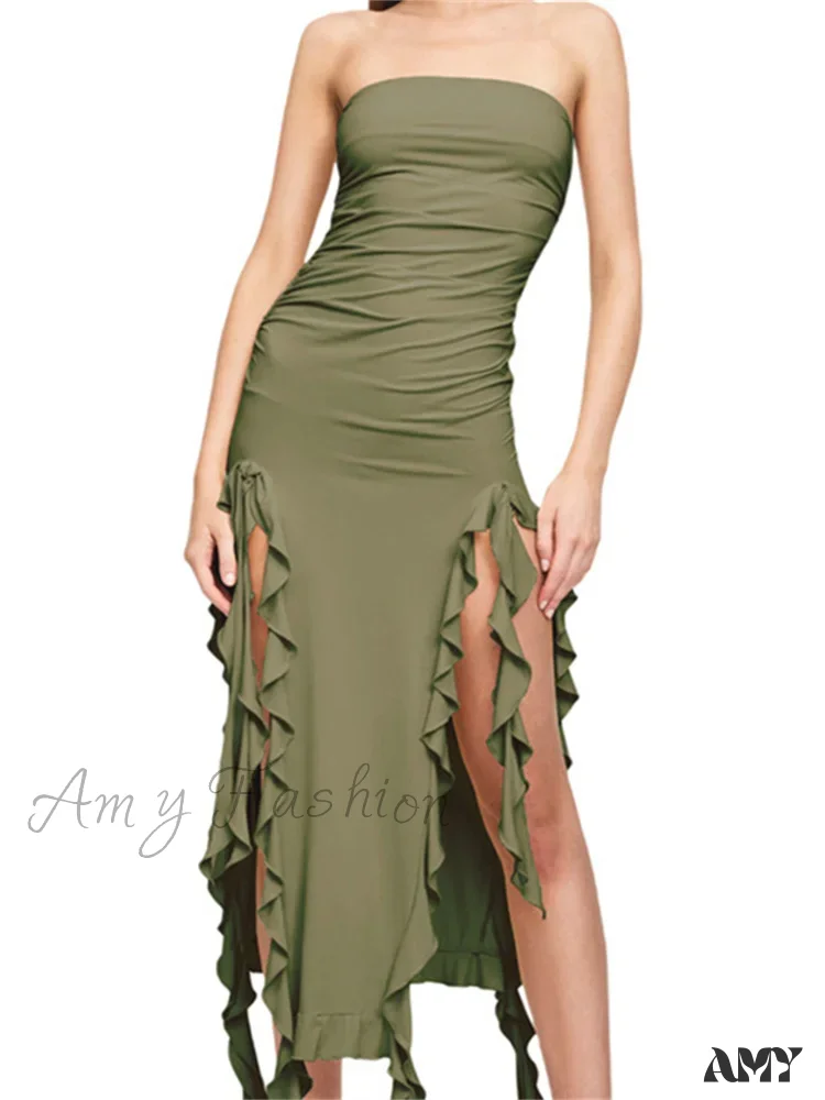 Amy Fashion - Sexy Strapless Off Shoulder  Women Ruffles Split Beach  Summer Slim Fit Party Female Vestido - Image 10