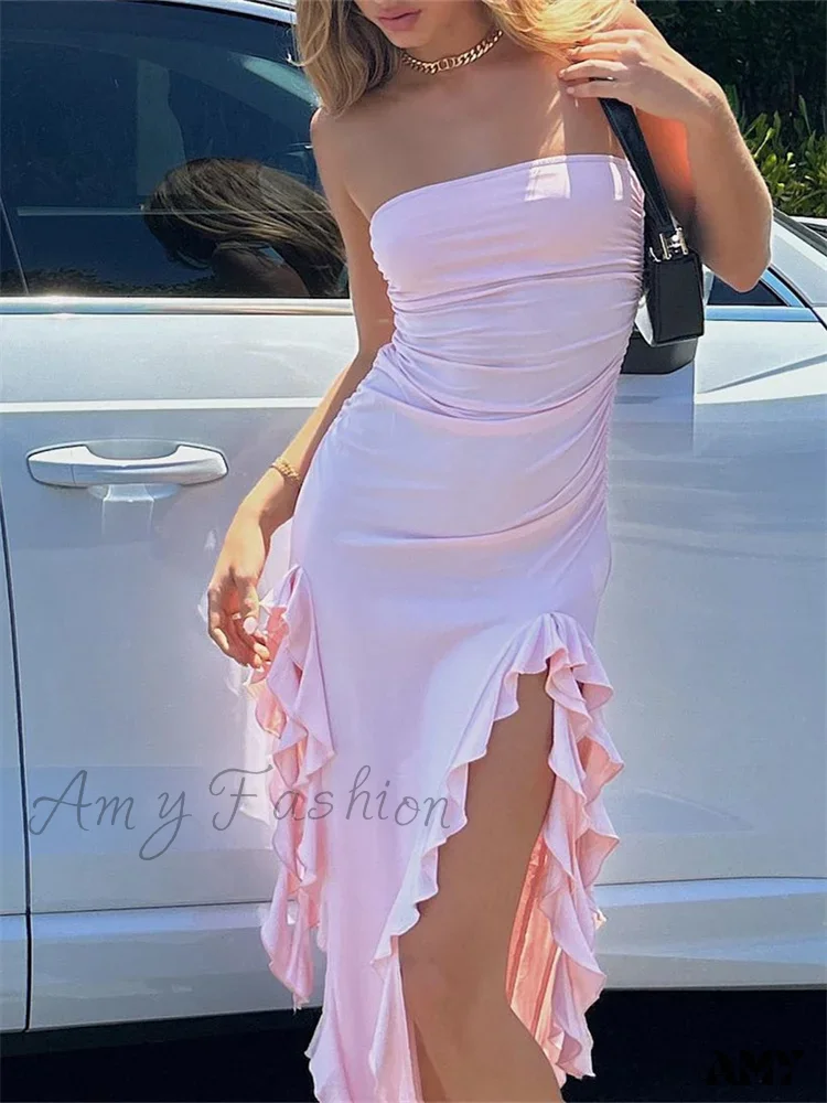 Amy Fashion - Sexy Strapless Off Shoulder  Women Ruffles Split Beach  Summer Slim Fit Party Female Vestido - Image 11