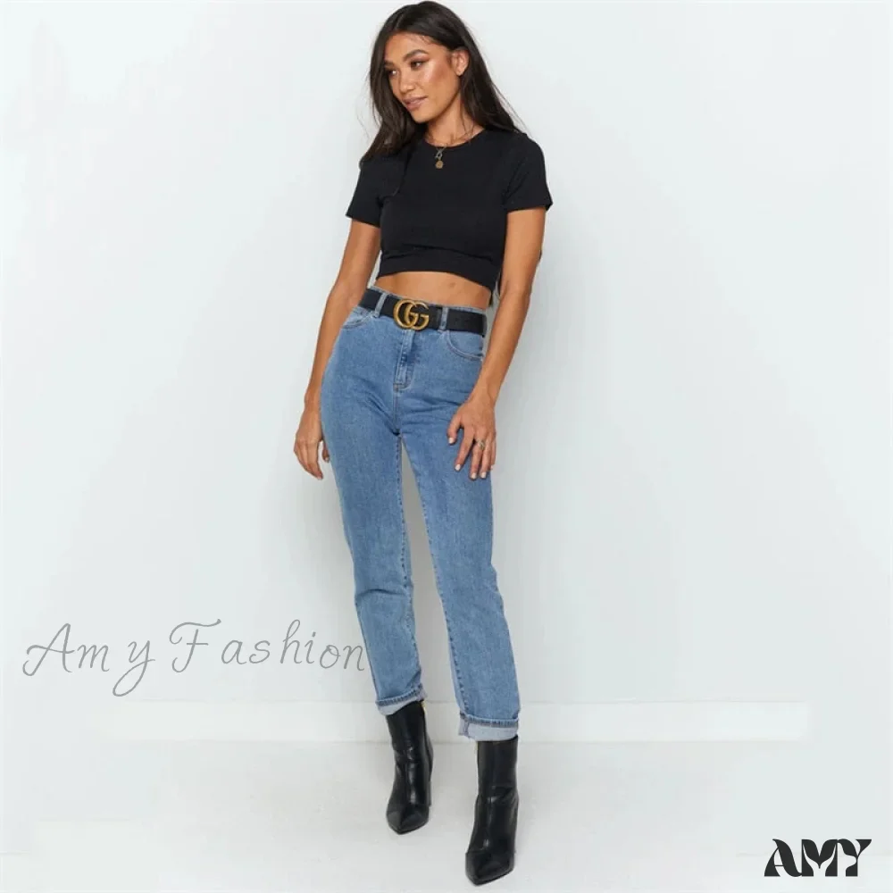 Amy Fashion - Sexy Streetwear Ribber Black Short Sleeve Tops - Image 4