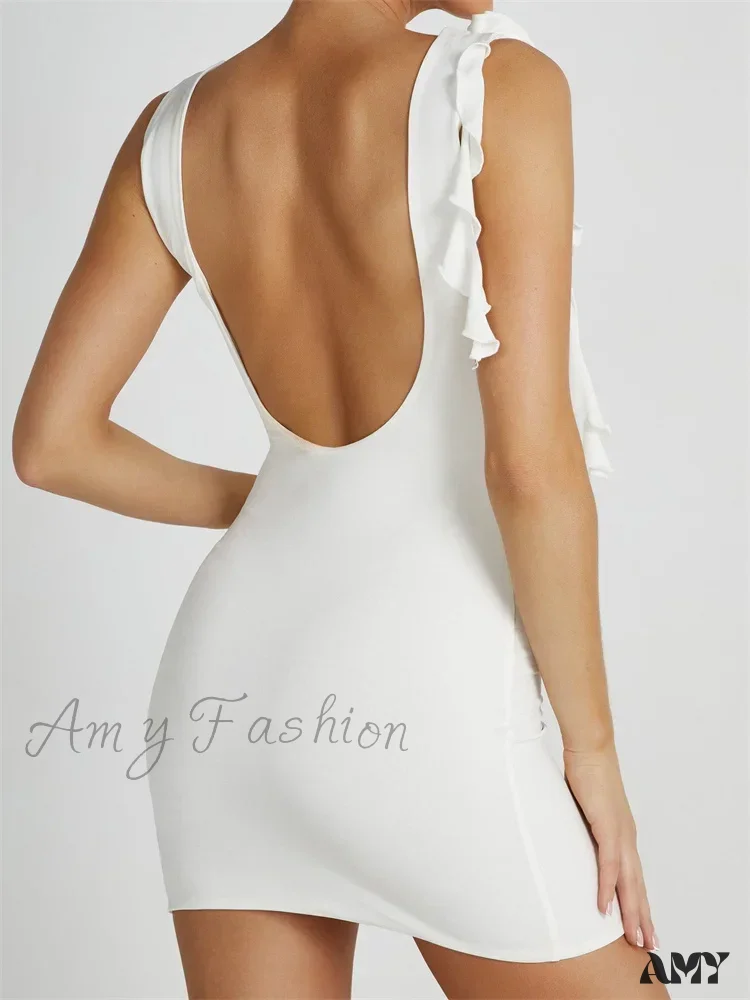 Amy Fashion - Sexy Summer Backless Flower Patchwork Tassels Sleeveless Party Mini Dress - Image 4