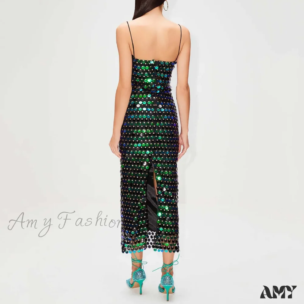Sexy Suspender Slim Sequin Sleeveless Sling Cocktail Evening Gown Chic Lady Elegant Sequins Backless Party Dress - Image 5
