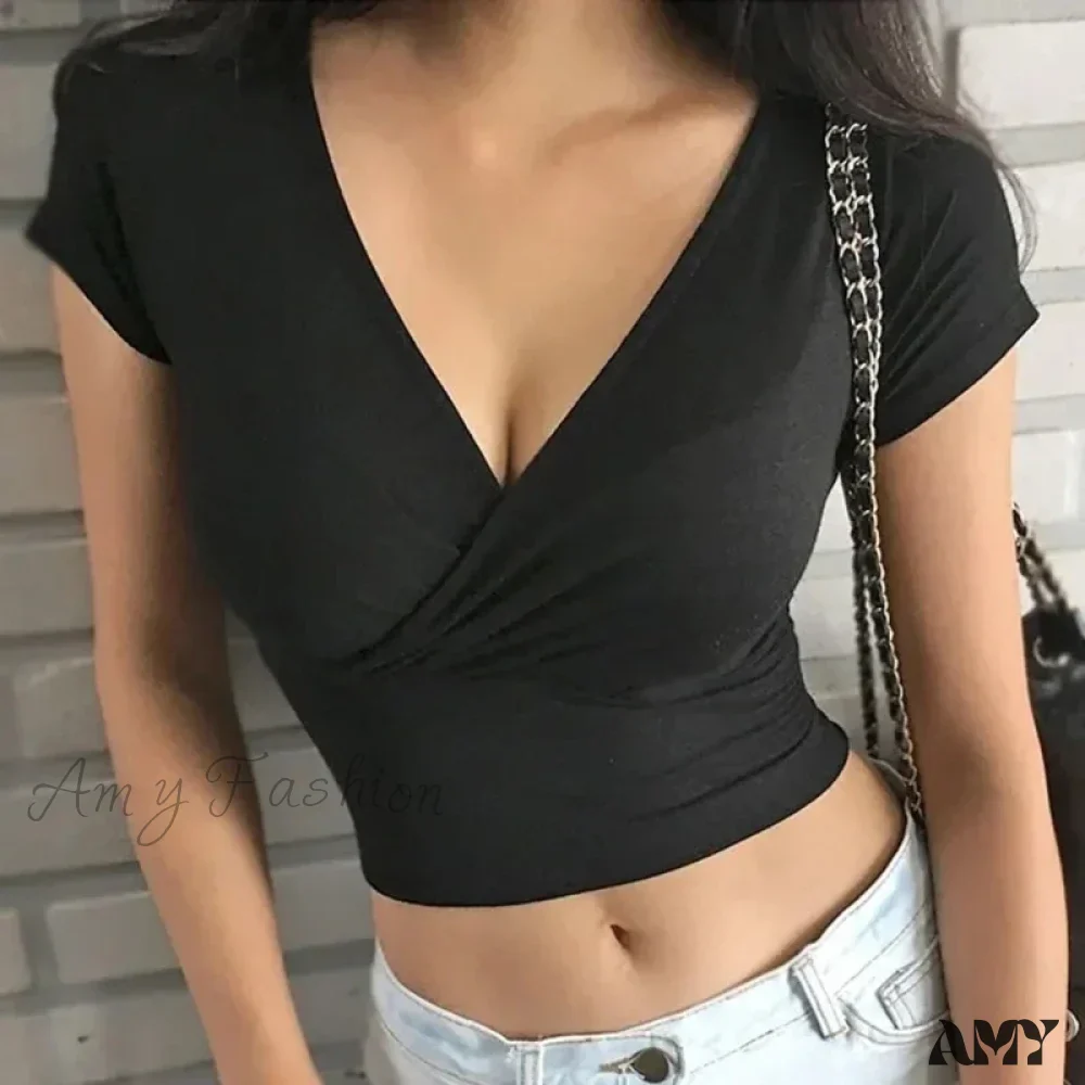 Sexy V Neck Pure Color Patchwork Sleeveless Camisole Casual Slim Vest Crop Top - Image 5