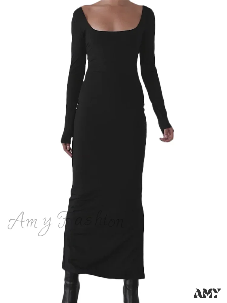 Amy Fashion - Sexy Women Backless Hollow Out Criss-cross Tie-up   Sleeve Black Solid Slim Fit Party  Vestidos - Image 6
