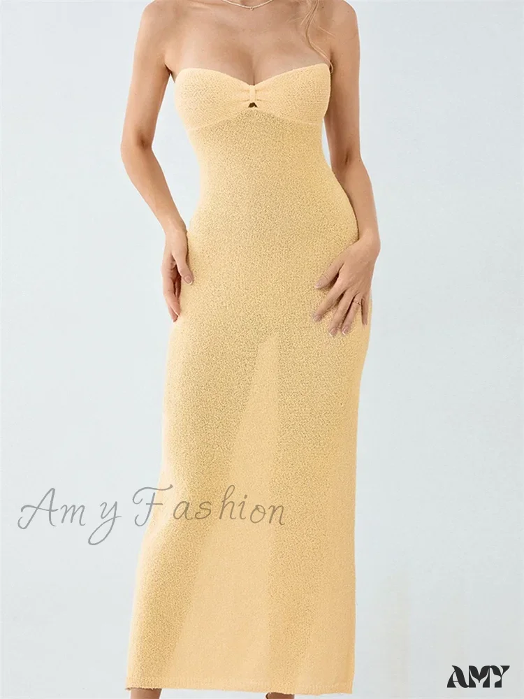 Amy Fashion - Sexy Women Knitted Tube Strapless Off Shoulder Solid Summer Tie-up Backless Beach Female Vestidos - Image 3