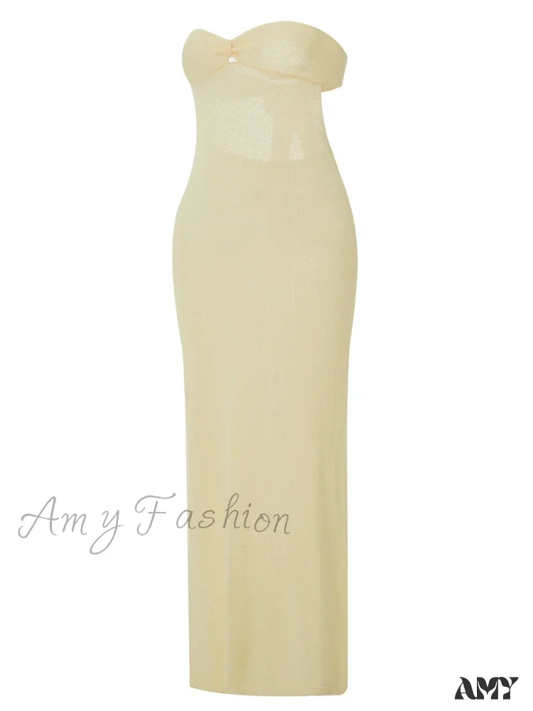 Amy Fashion - Sexy Women Knitted Tube Strapless Off Shoulder Solid Summer Tie-up Backless Beach Female Vestidos - Image 6