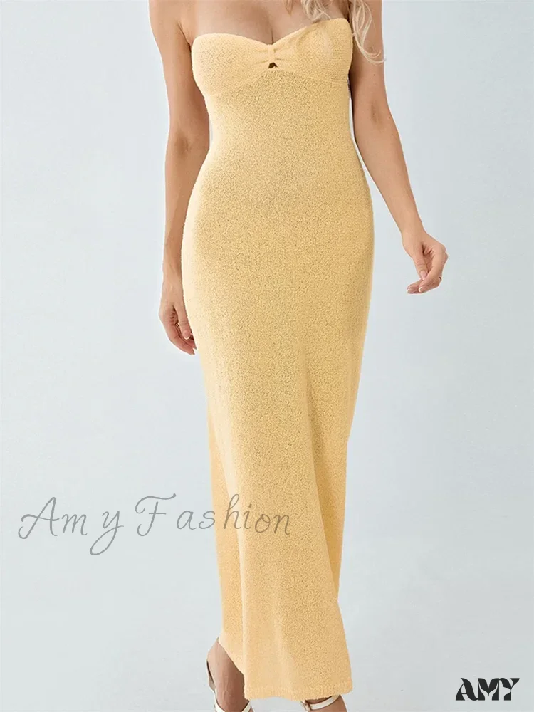 Amy Fashion - Sexy Women Knitted Tube Strapless Off Shoulder Solid Summer Tie-up Backless Beach Female Vestidos - Image 7