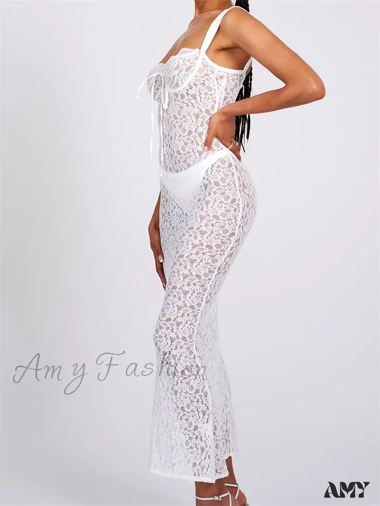 Amy Fashion - Sexy Women Lace Floral  Sling Mesh See-Through Sleeveless Strap Low Cut Summer Backless Party Vestido - Image 6