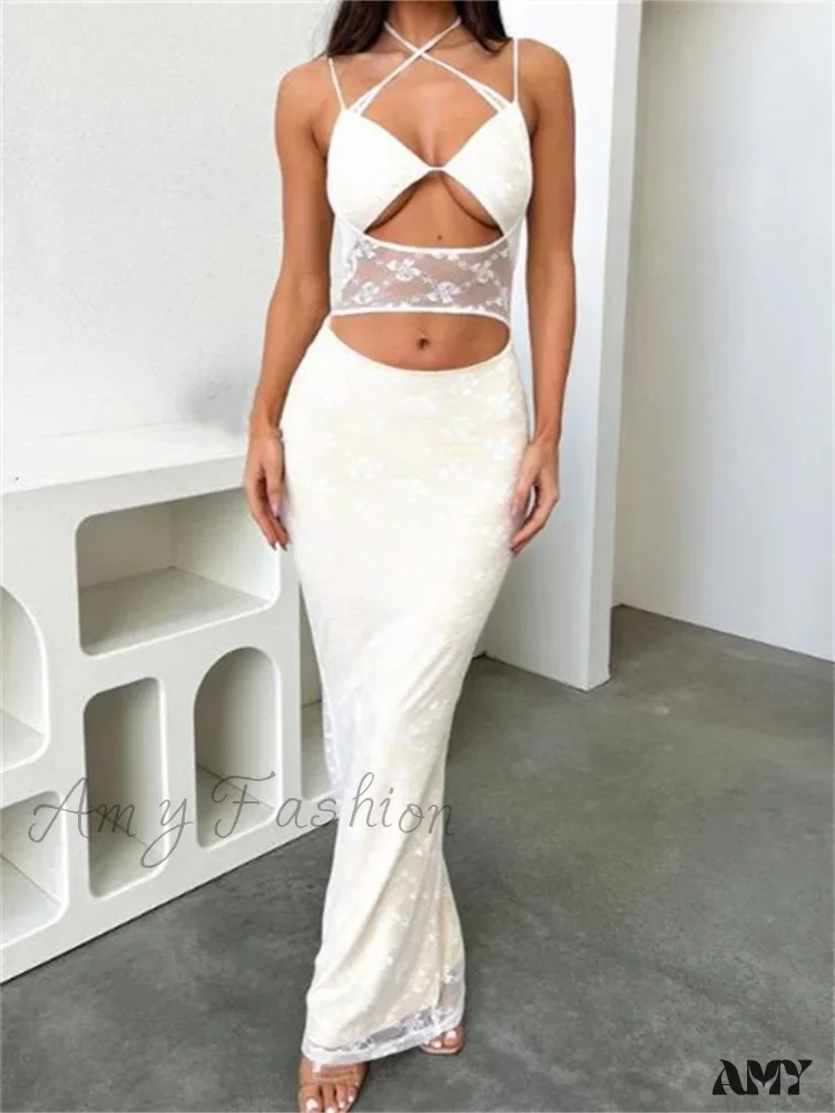 Amy Fashion - Sexy Women Lace See Through  Sleeveless Spaghetti Strap Cutout Elegant Party Female Vestidos  New - Image 2