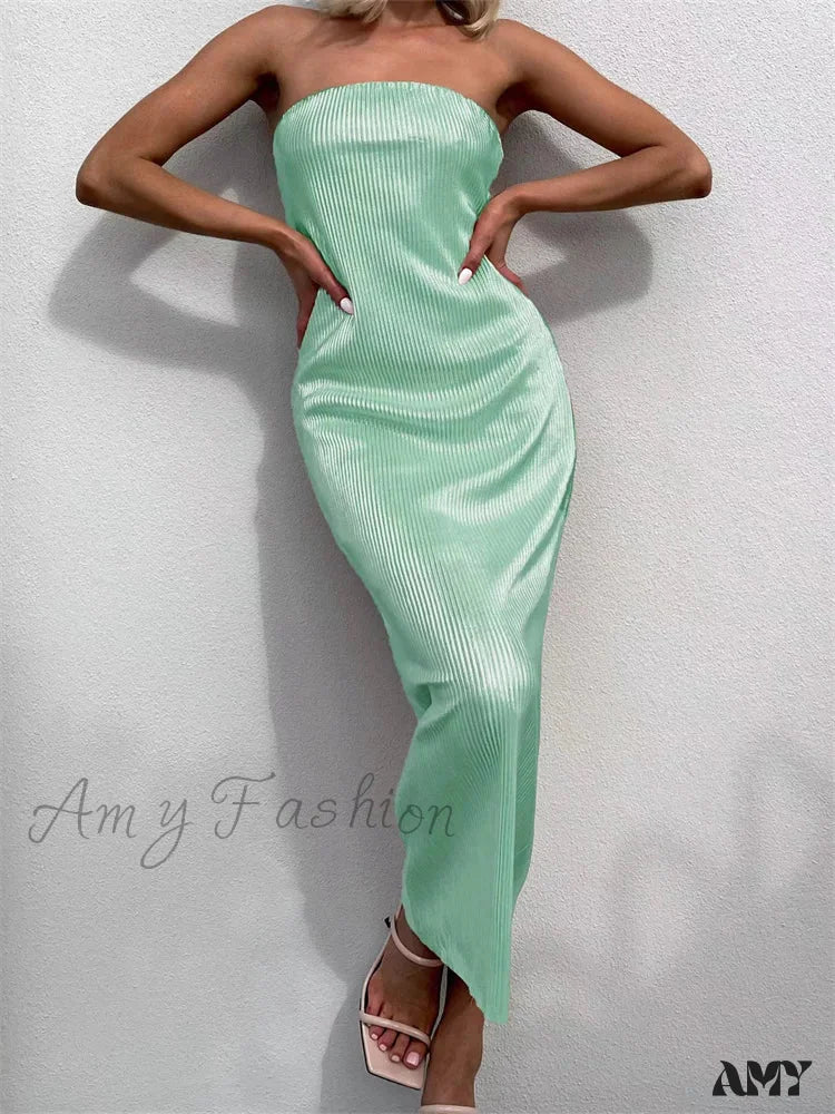 Amy Fashion - Sexy Women Ruched Tube  Strapless Off Shoulder Bodycon Solid Color Summer Party Female Vestidos - Image 6