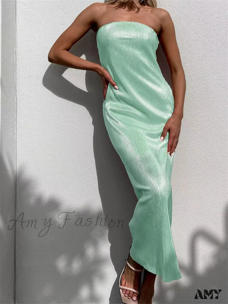 Amy Fashion - Sexy Women Ruched Tube  Strapless Off Shoulder Bodycon Solid Color Summer Party Female Vestidos - Image 7