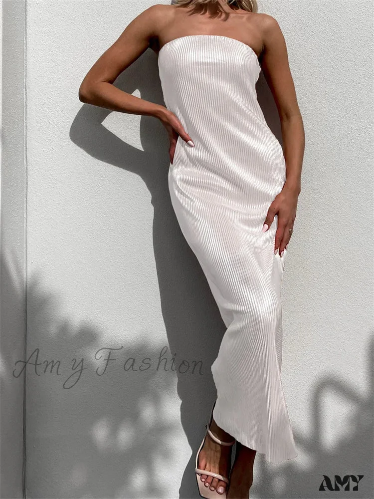 Amy Fashion - Sexy Women Ruched Tube  Strapless Off Shoulder Bodycon Solid Color Summer Party Female Vestidos - Image 9