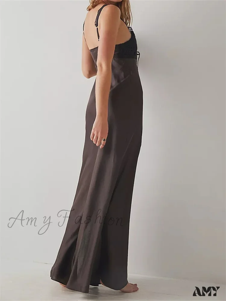 Amy Fashion - Sexy Women Side High Split Sleeveless Deep V-neck Backless Summer Lace Trim Cocktail Party Vestidos - Image 6
