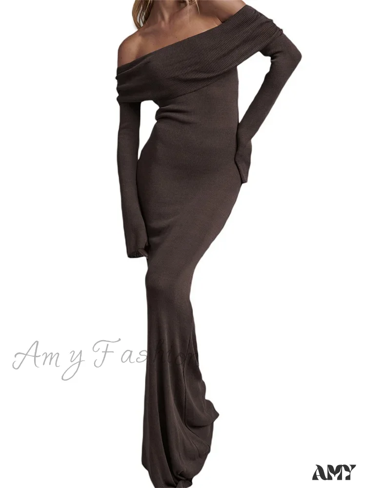 Amy Fashion - Sexy Women Slash Neck Off Shoulder Party Formal  Spring Autumn  Sleeve Slim Solid Female Vestidos - Image 5