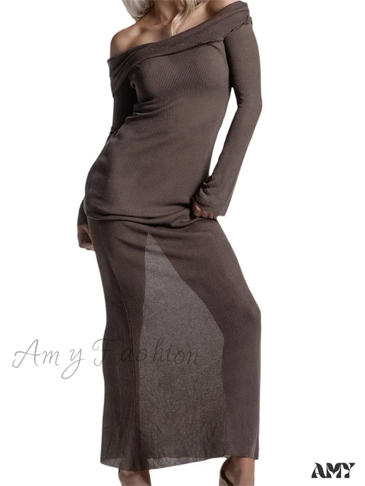 Amy Fashion - Sexy Women Slash Neck Off Shoulder Party Formal  Spring Autumn  Sleeve Slim Solid Female Vestidos - Image 8