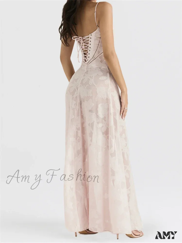 Amy Fashion - Sexy Women Sleeveless Spaghetti Strap  Sling Lace Floral Backless Criss-cross Tie-up Summer Vestidos - Image 6