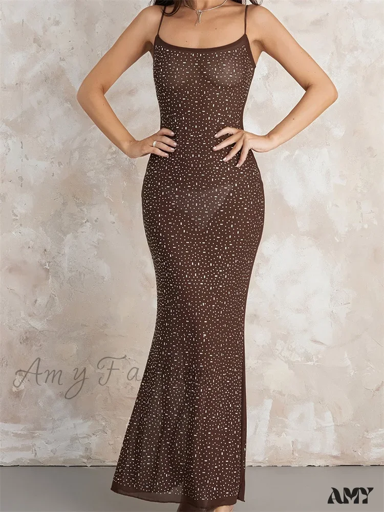 Amy Fashion - Sexy Women Sleeveless Strap Slim  Sparkle Rhinestone Low Cut Trumpet Summer Party Female Vestido - Image 6